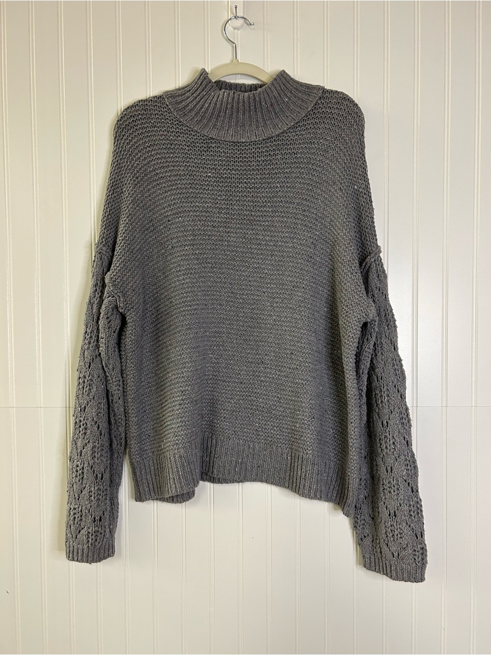 Universal Thread Gray Mock Neck Sweater with Lace-Textured Sleeves Size XL - Picture 3 of 7